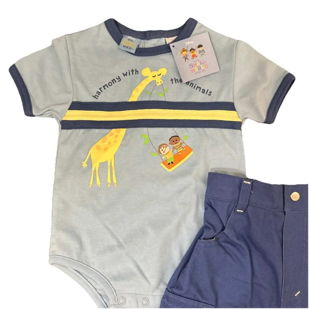 Rare Disney It's a Small World After All 2 Pc Boys Pants Shirt Outfit 12M‎ NWT